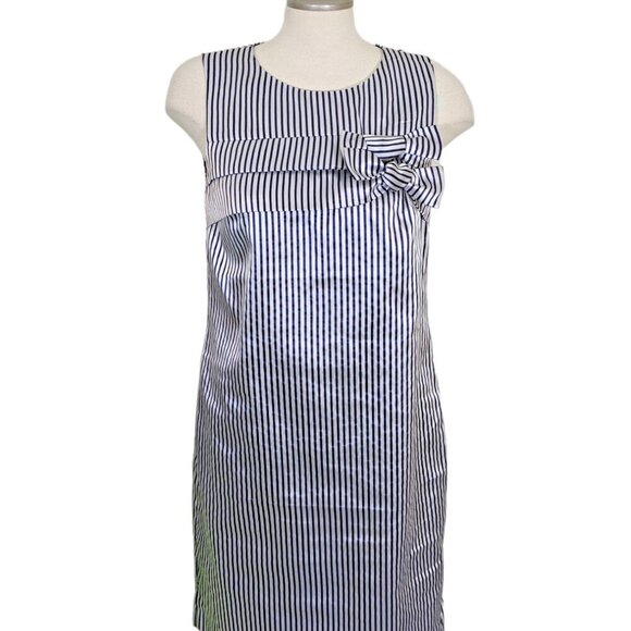 Banana Republic Dress Womens Size 8 Navy Silver Bow Striped Sheath Career Party - Picture 1 of 8
